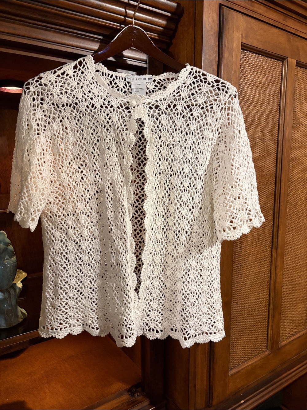 Vintage madison leigh white Crochet Open-Front Cardigan size 20W